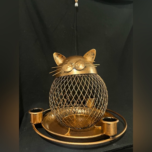 Gold Cat Wire Mesh Candle bird feeder - Picture 1 of 4